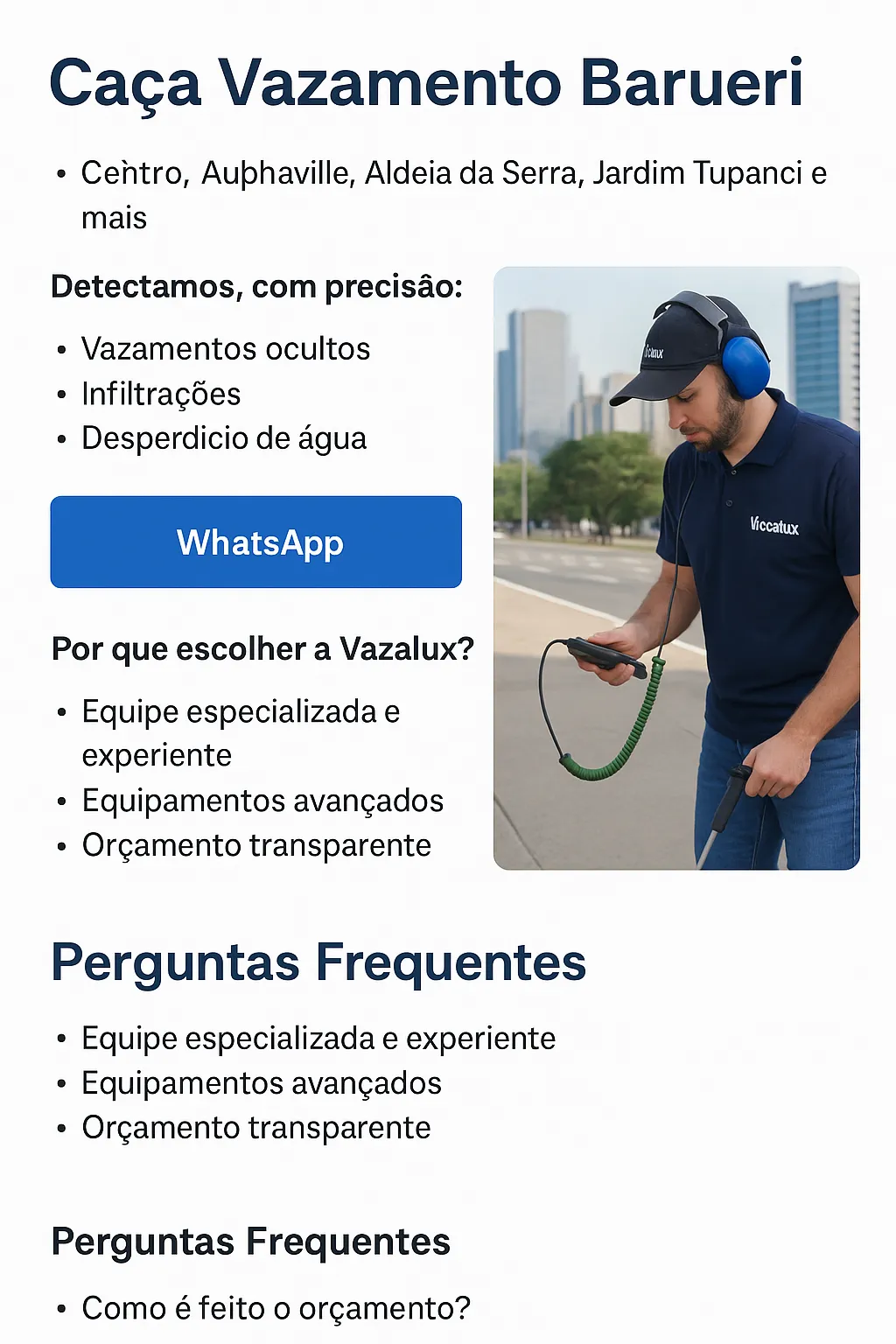 Técnico da Vazalux realizando detecção de vazamento em Barueri com geofone