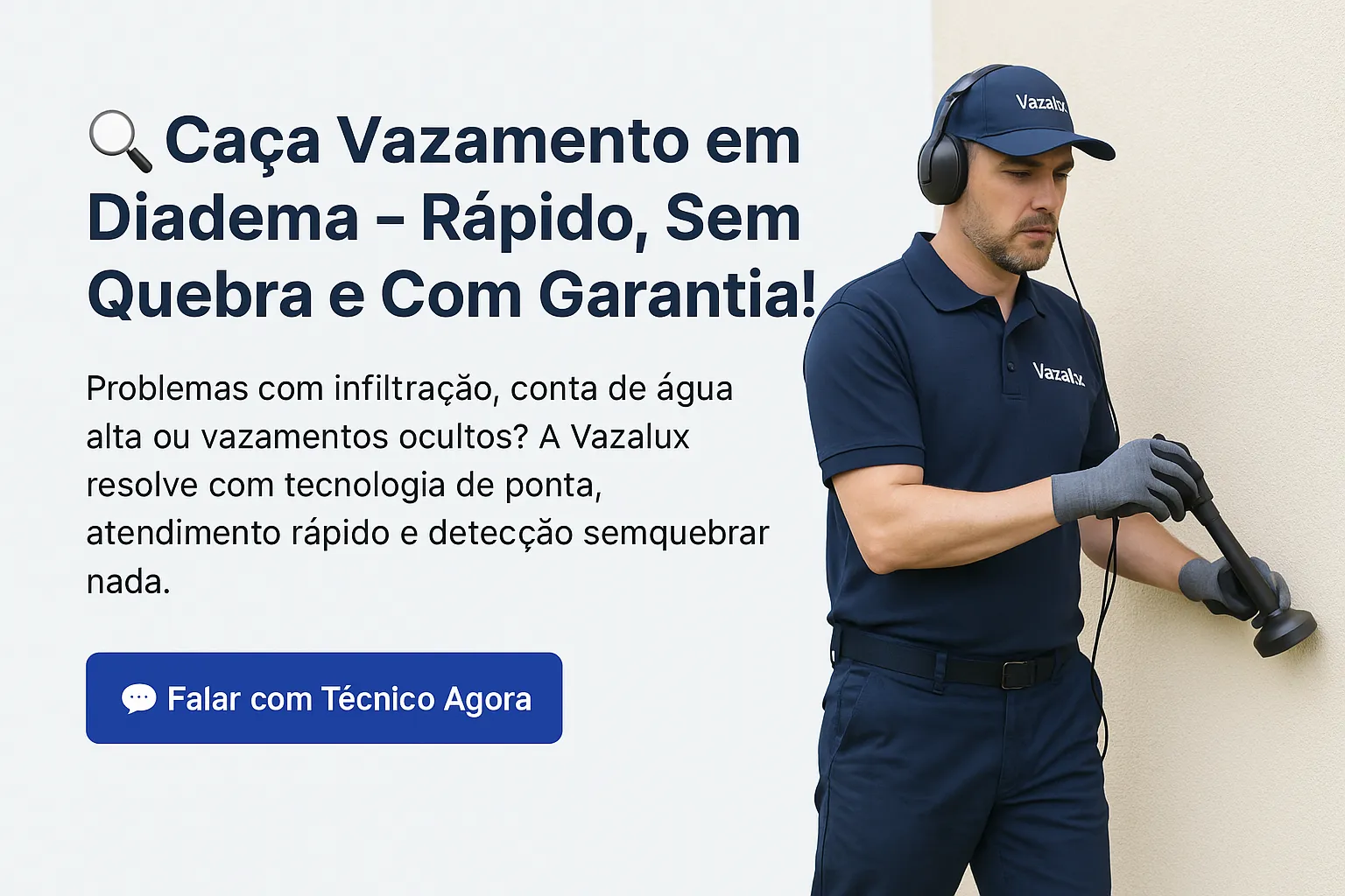 Técnico realizando caça vazamento em Diadema com geofone Vazalux