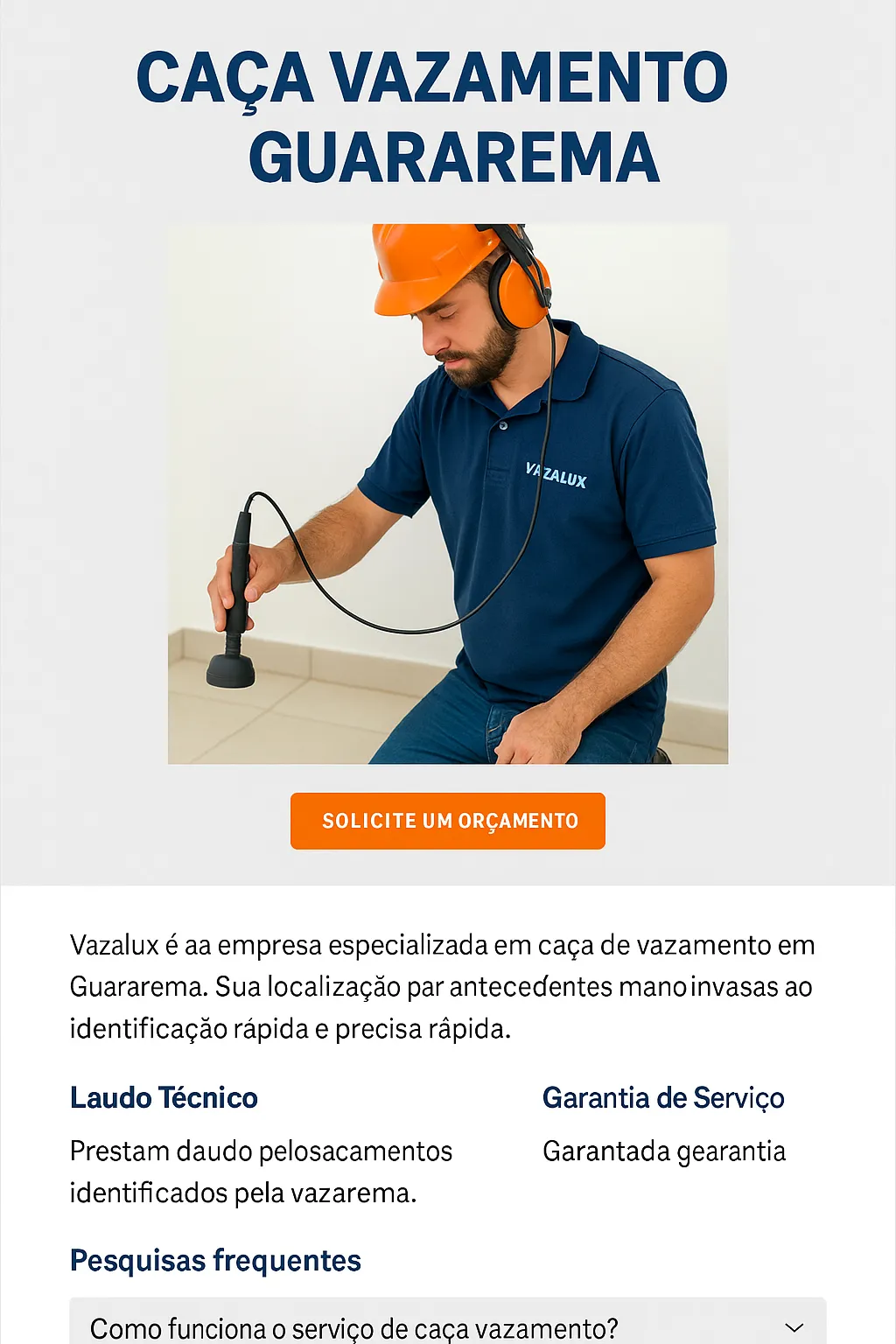 Técnico da Vazalux realizando detecção de vazamento em Guararema com geofone