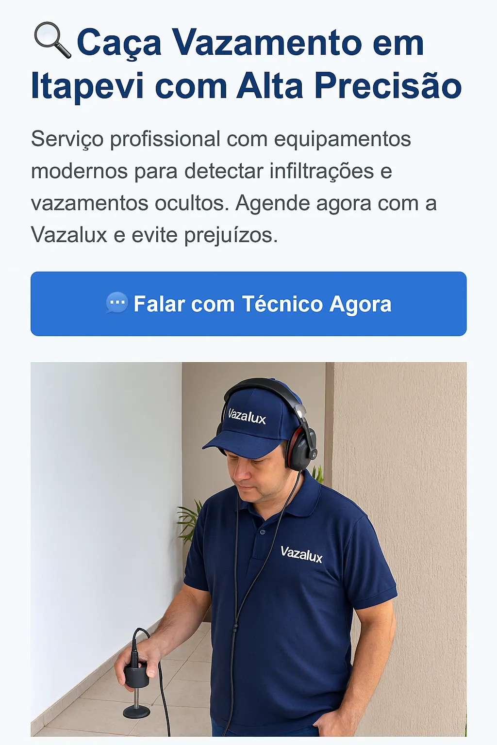 Técnico da Vazalux realizando detecção de vazamento em Itapevi com geofone