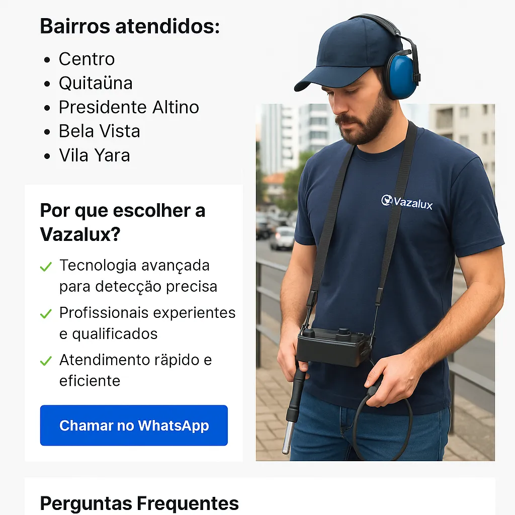 Técnico da Vazalux realizando detecção de vazamento em Osasco com geofone