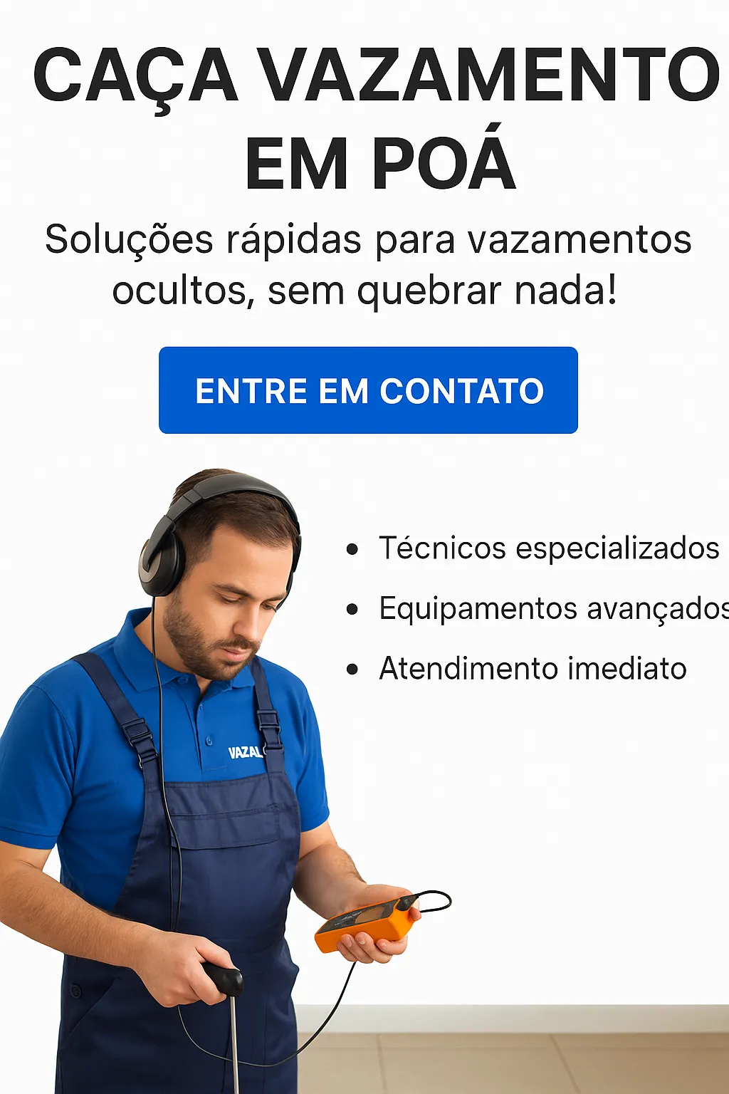 Técnico da Vazalux realizando detecção de vazamento em Poá com geofone