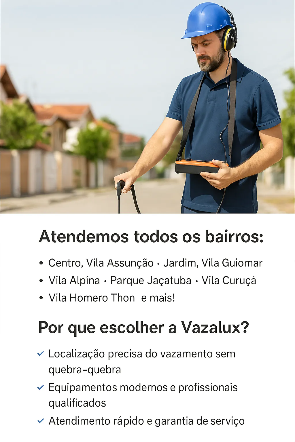 Técnico da Vazalux realizando detecção de vazamento em Santo André com geofone
