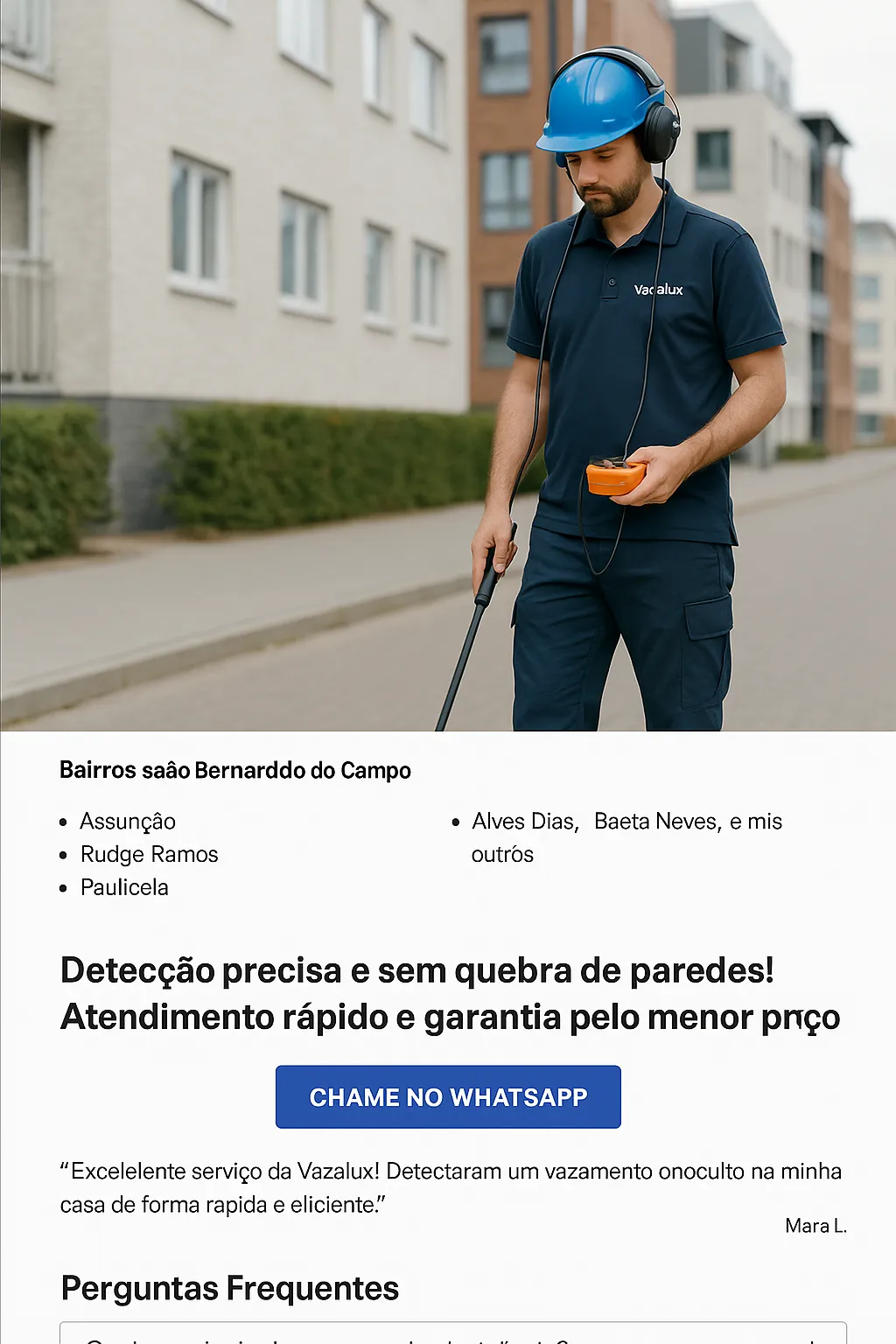 Técnico da Vazalux realizando detecção de vazamento em São Bernardo do Campo com geofone