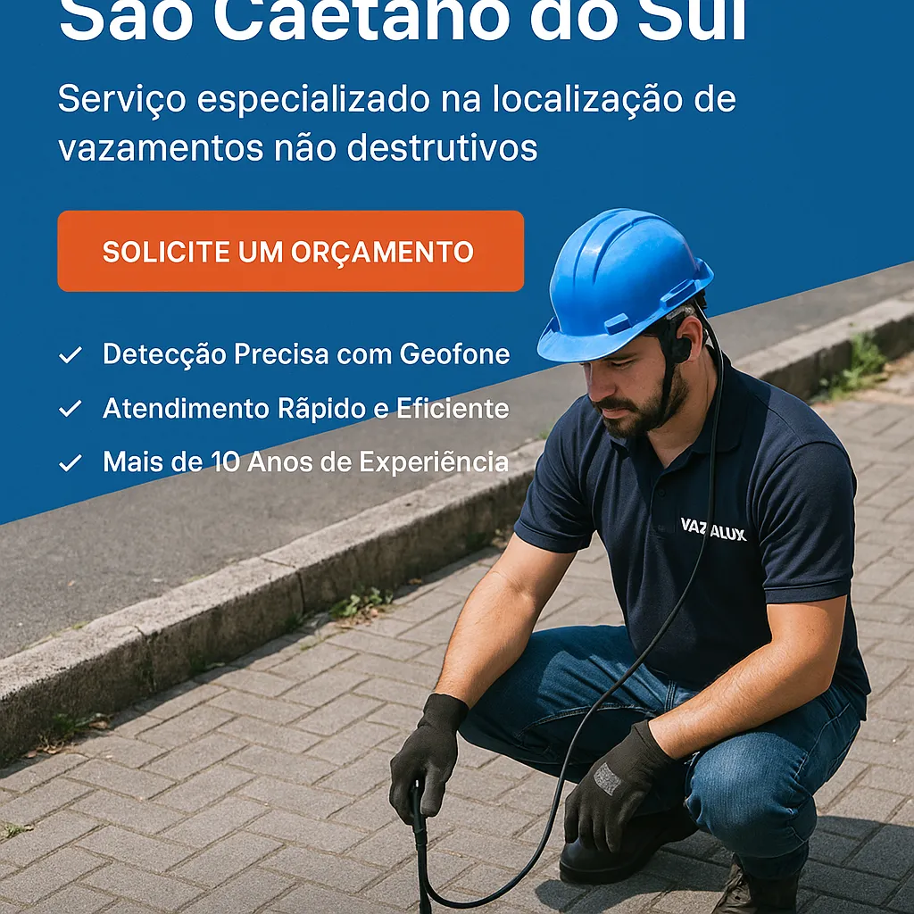 Técnico da Vazalux realizando detecção de vazamento em São Caetano do Sul com geofone