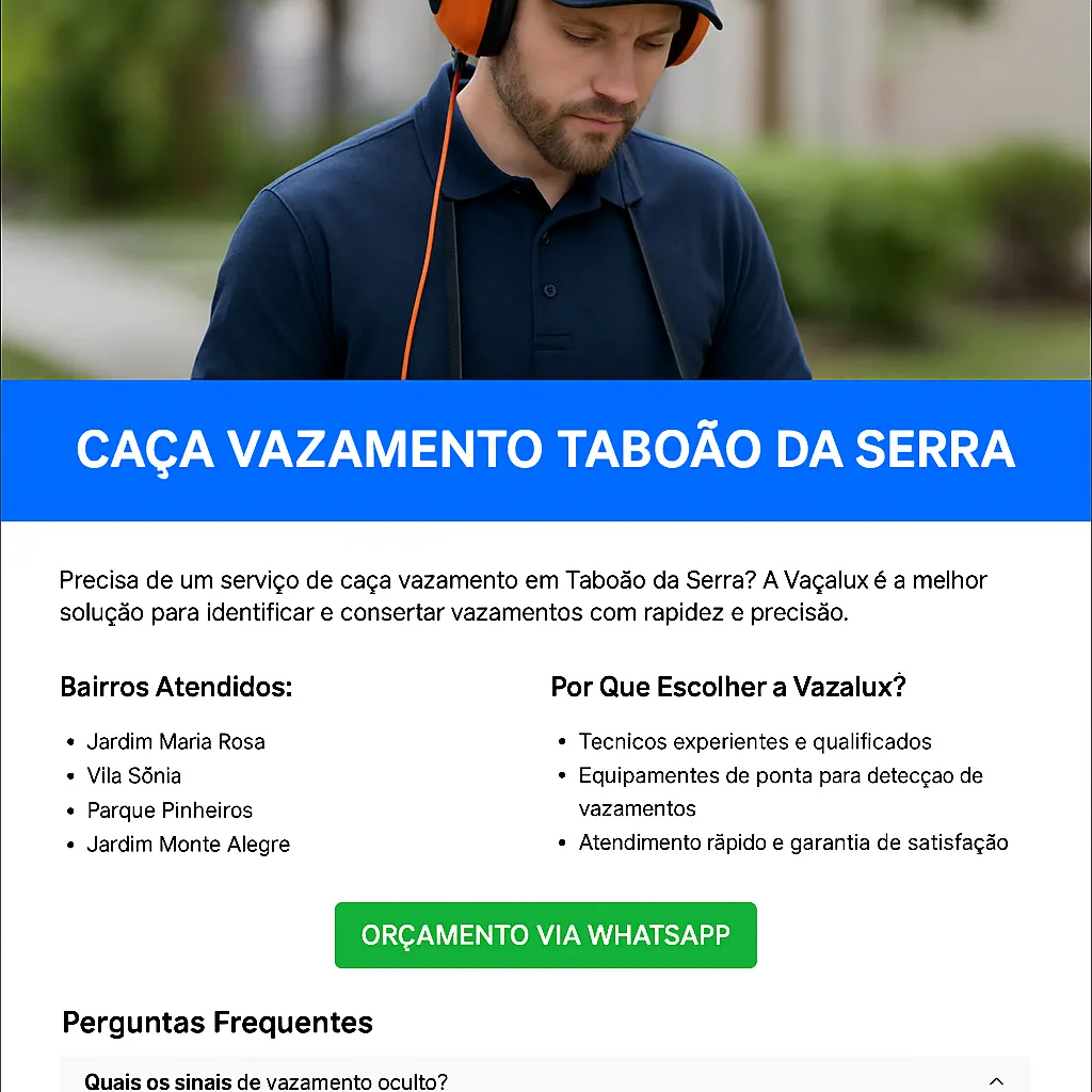 Técnico da Vazalux realizando detecção de vazamento em Taboão da Serra
