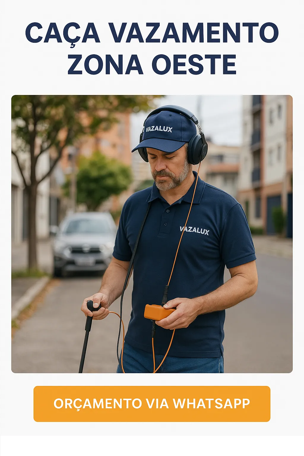 Técnico da Vazalux realizando detecção de vazamento na Zona Oeste de São Paulo