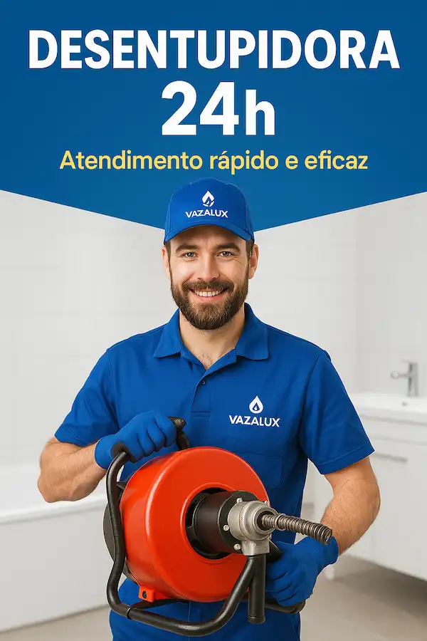 Técnico da Vazalux Desentupidora realizando desentupimento profissional