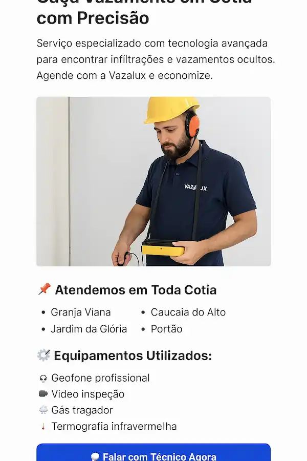 Técnico Vazalux realizando caça vazamento em Cotia SP com geofone profissional