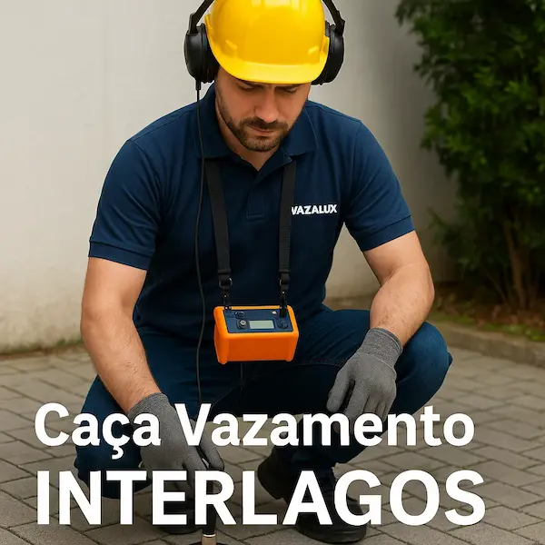 Técnico Vazalux realizando caça vazamento em Interlagos SP com geofone profissional