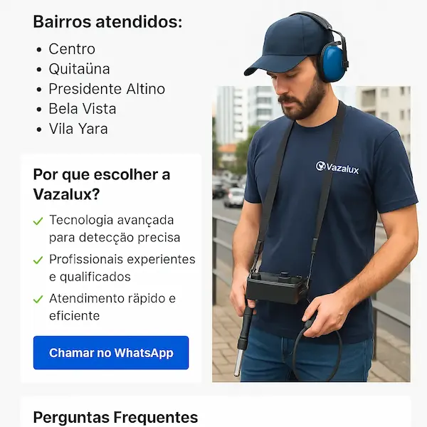 Técnico Vazalux realizando detecção de vazamento em Osasco com geofone profissional