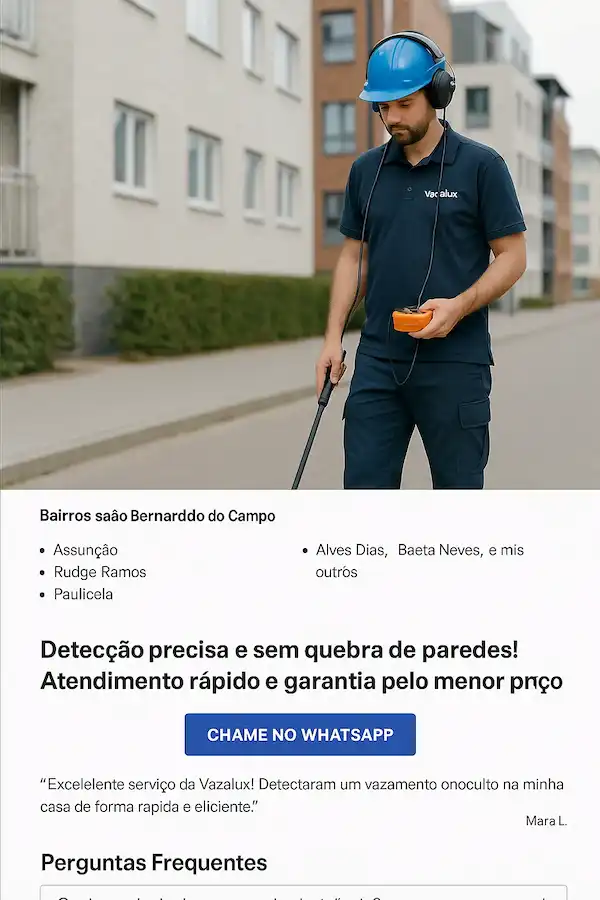 Técnico Vazalux realizando caça vazamento em São Bernardo do Campo com geofone profissional