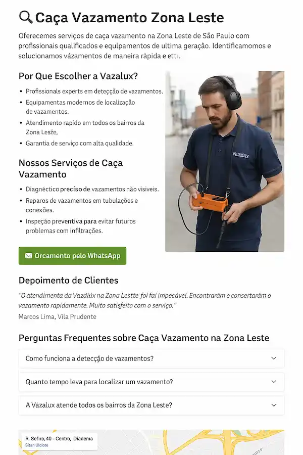 Técnico Vazalux realizando caça vazamento na Zona Leste de São Paulo com geofone profissional