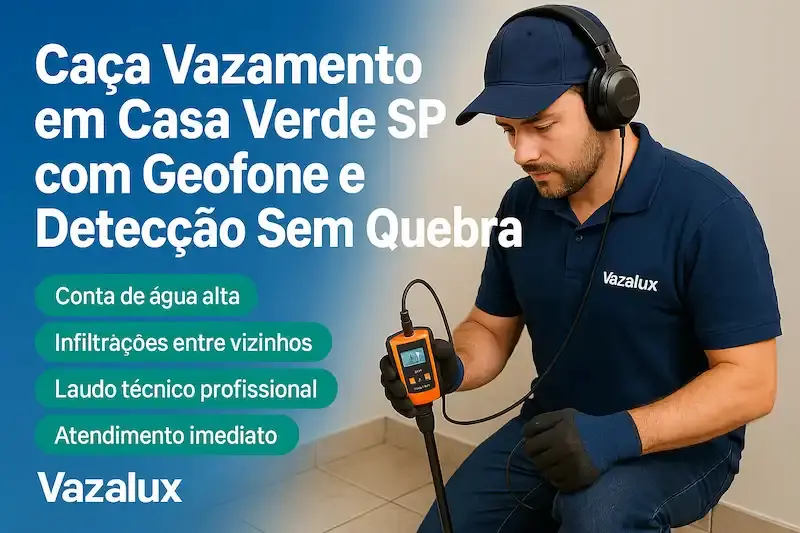 Técnico Vazalux realizando caça vazamento em Casa Verde SP com geofone profissional