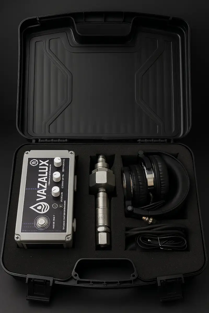 Geofone eletrônico Vazalux Pro em uso – equipamento profissional para caça vazamento