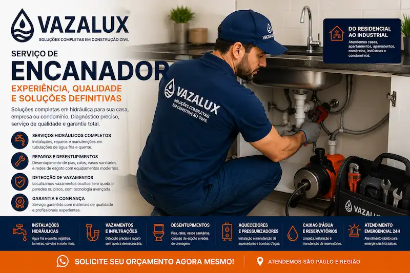 Encanador em São Paulo realizando instalação hidráulica reparos troca de registro torneira caixa d'água pia vaso sanitário e manutenção