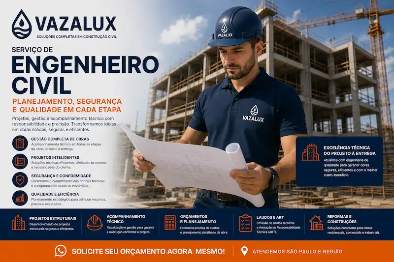 Engenheiro civil em São Paulo realizando projeto acompanhamento técnico ART laudo vistoria e gerenciamento de obras