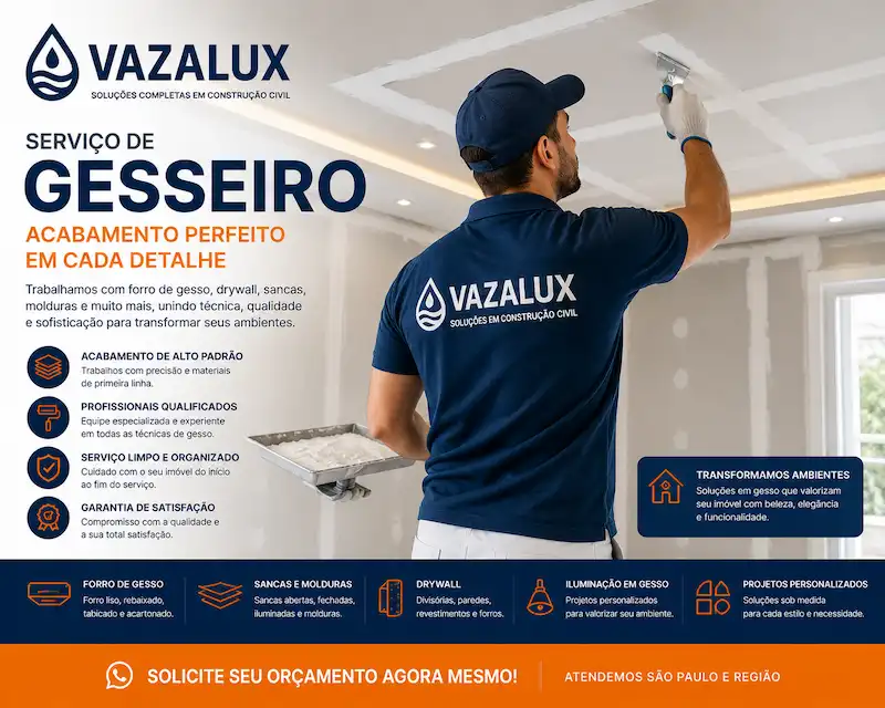 Gesseiro em São Paulo realizando forro de gesso drywall sancas molduras divisórias rebaixamento de teto e acabamento