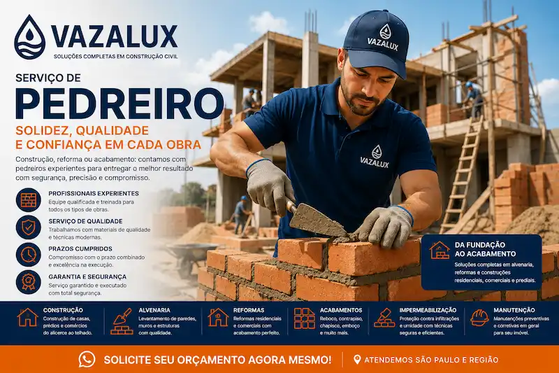 Pedreiro em São Paulo realizando construção reforma alvenaria contrapiso reboco pisos revestimentos muros paredes e acabamento