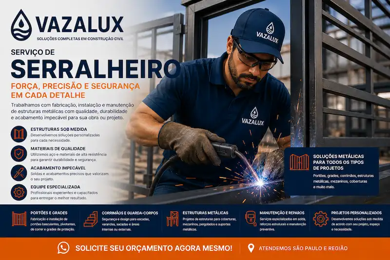 Serralheiro em São Paulo realizando portões grades corrimãos guarda-corpos estruturas metálicas solda portas de ferro e reparos