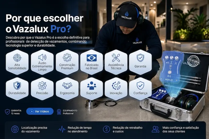 Equipe Vazalux apresentando o kit completo Vazalux Pro a um cliente satisfeito