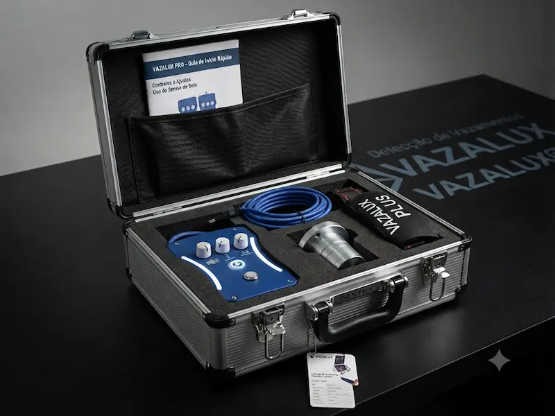 Kit completo Vazalux Pro com geofone, sensor, varetas, fone e maleta